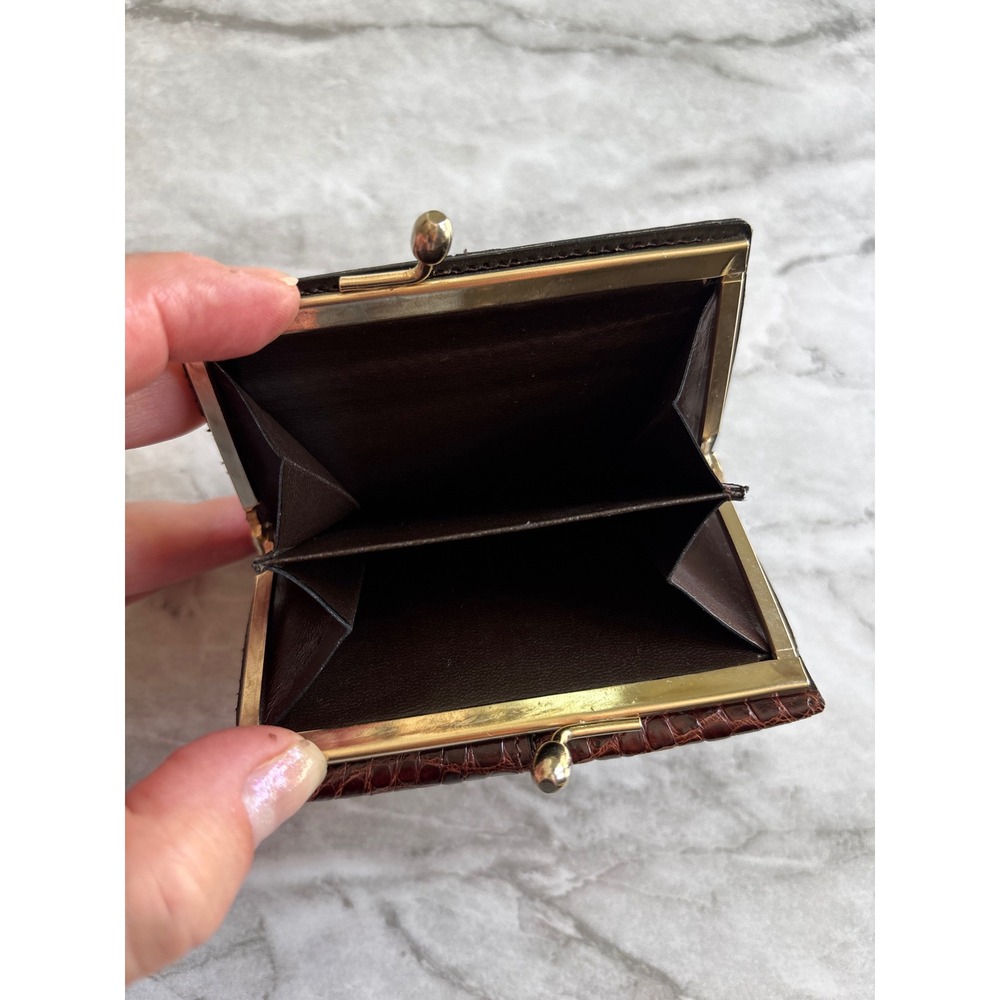 Vintage Real Crocodile Trifold Wallet Womens Small Brown Excellent Made in Italy - Picture 3 of 11